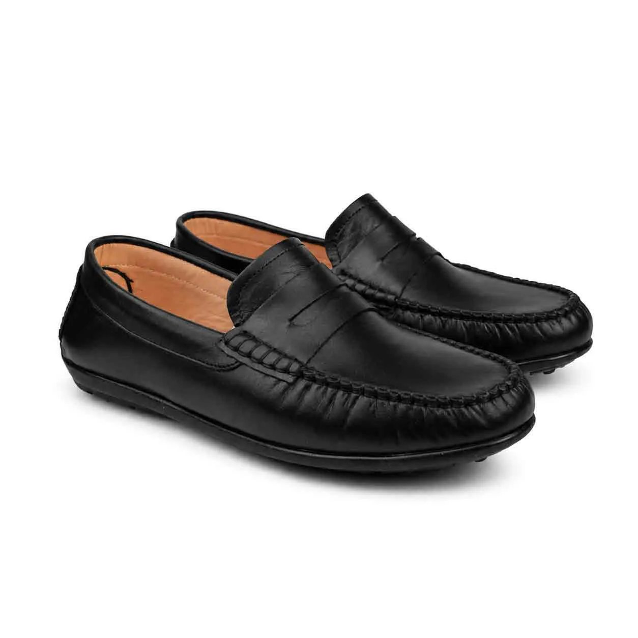 Moccasin pour homme confort 004 noir cuir   miniature